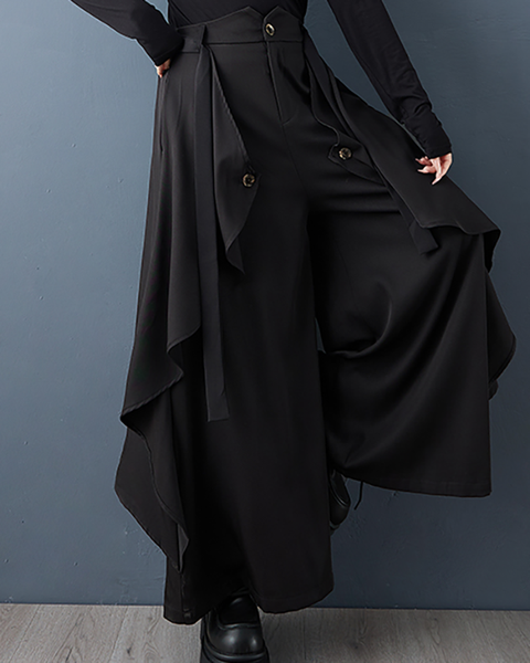 ellazhu Women's Pants Loose Wide Leg High Waist Pleated Solid Sweatpants Side Pockets GZ650 Black