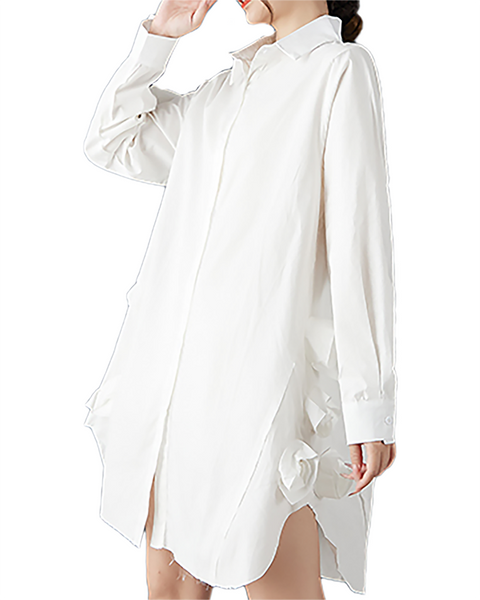 ellazhu Women's Dress Casual Mid Length Lapel Long Sleeve Oversize Solid Split Hem Button Down GZ655 Black