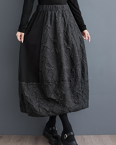 ellazhu Women's Skirt Loose Oversize Patchwork A-line High Elastic Waist Solid Side Pockets GZ657 Black