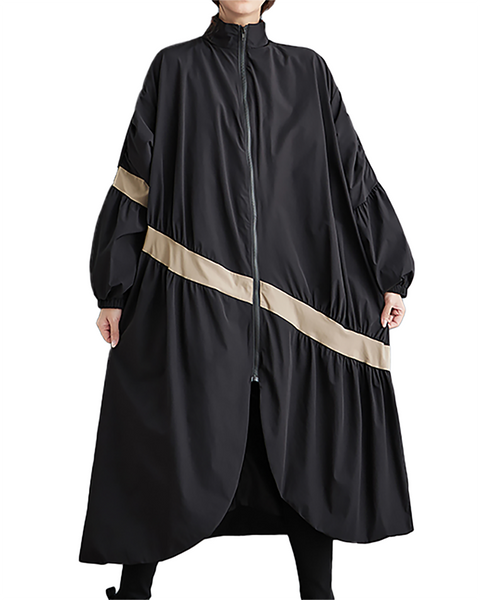 ellazhu Women's Coats Mock Neck Long Sleeve Oversize Zip Up Long Split Hem Printed Outerwear Side Pockets GZ667 Army Green