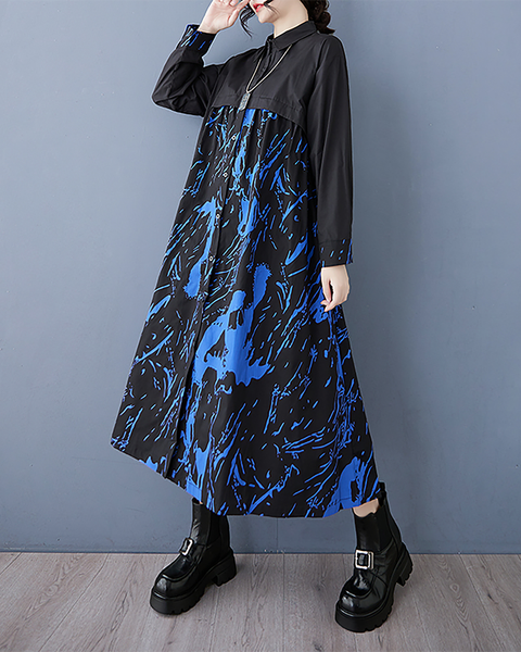 ellazhu Women's Dress Lapel Long Sleeve Button Down Plus Size Casual Loose Flowy Hem GZ671 Black