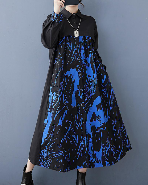ellazhu Women's Dress Lapel Long Sleeve Button Down Plus Size Casual Loose Flowy Hem GZ671 Black