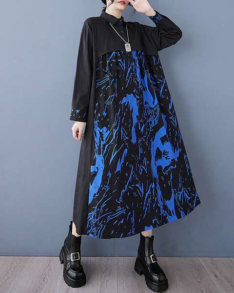 ellazhu Women's Dress Lapel Long Sleeve Button Down Plus Size Casual Loose Flowy Hem GZ671 Black