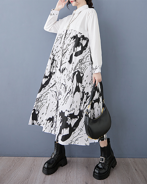 ellazhu Women's Dress Lapel Long Sleeve Button Down Plus Size Casual Loose Flowy Hem GZ671 Black