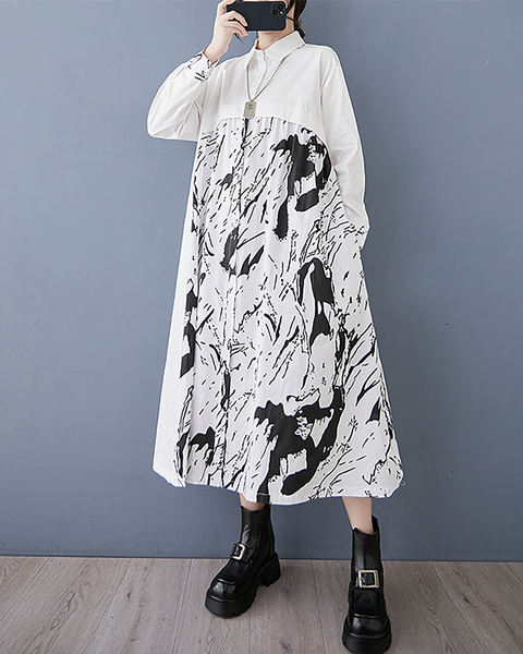 ellazhu Women's Dress Lapel Long Sleeve Button Down Plus Size Casual Loose Flowy Hem GZ671 Black