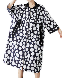 ellazhu Women's Coats Hooded Long Sleeve Zip Up Side Pockets Printed Polka Dot Plus Size Fashion Casual Maxi GZ672 Polka Dot