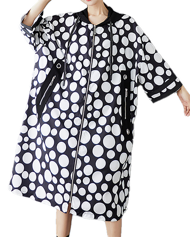ellazhu Women's Coats Hooded Long Sleeve Zip Up Side Pockets Printed Polka Dot Plus Size Fashion Casual Maxi GZ672 Polka Dot