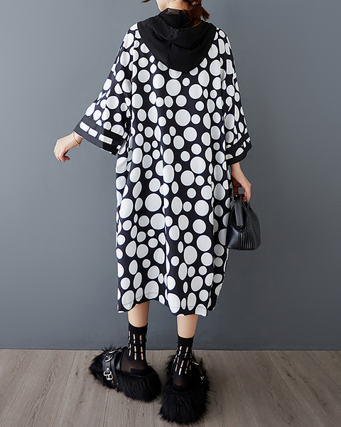 ellazhu Women's Coats Hooded Long Sleeve Zip Up Side Pockets Printed Polka Dot Plus Size Fashion Casual Maxi GZ672 Polka Dot