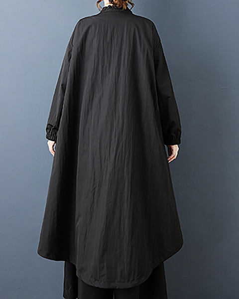 ellazhu Women's Coats Mock Neck Long Sleeve Oversize Zip Up Drawstring Solid Outerwear Side Pockets GZ674 Black