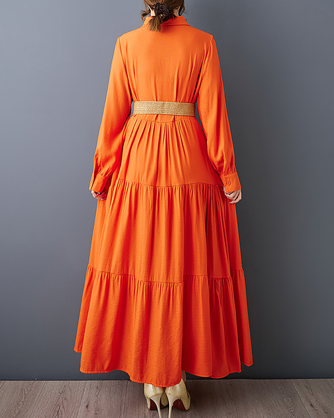 ellazhu Women's T-Shirt Dress Casual Button Down Lapel Pleated Long Sleeve Oversize Solid Long Maxi Hem GZ679 Blue