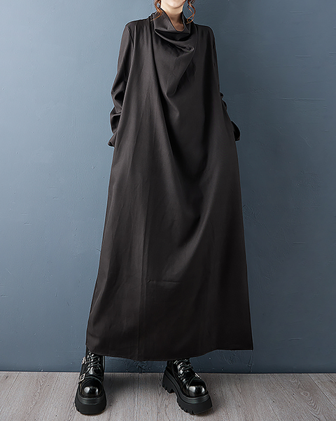 ellazhu Women's Dress Casual Turtleneck Long Sleeve Tie Waist Oversize Solid Split Hem Side Pockets GZ683 Black