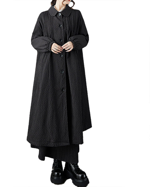 ellazhu Women's Coats Lapel Solid Long Sleeve Button Down Plus Size Maxi Casual Fashion Vintage GZ684 Black