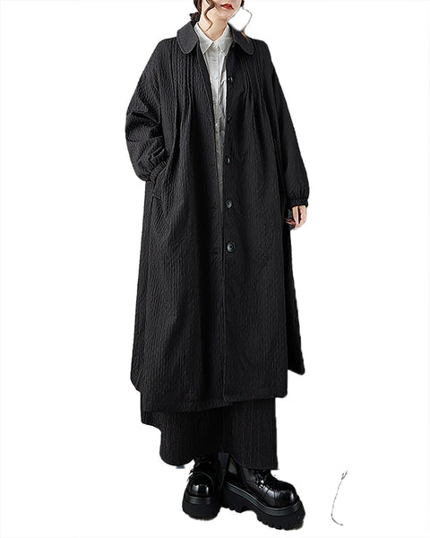 ellazhu Women's Coats Lapel Solid Long Sleeve Button Down Plus Size Maxi Casual Fashion Vintage GZ684 Black