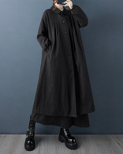 ellazhu Women's Coats Lapel Solid Long Sleeve Button Down Plus Size Maxi Casual Fashion Vintage GZ684 Black