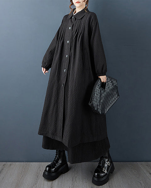 ellazhu Women's Coats Lapel Solid Long Sleeve Button Down Plus Size Maxi Casual Fashion Vintage GZ684 Black