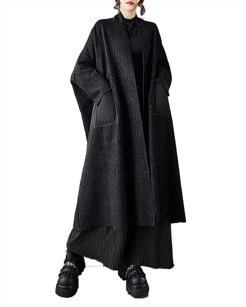 ellazhu Women's Coats Cardigan Chunky Solid Long Sleeve Side Pockets Plus Size Maxi Casual Fashion Vintage GZ688 Black