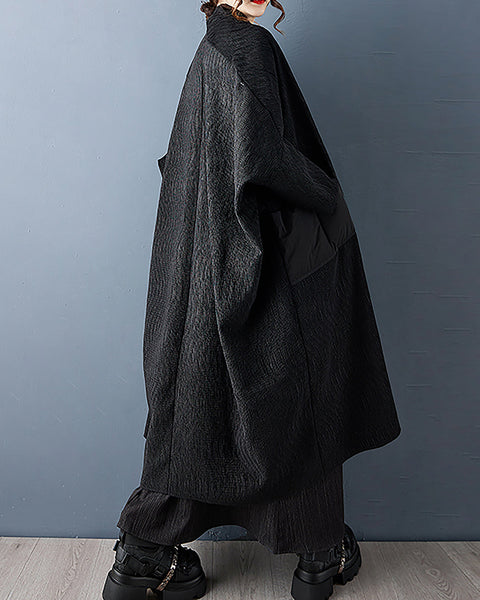 ellazhu Women's Coats Cardigan Chunky Solid Long Sleeve Side Pockets Plus Size Maxi Casual Fashion Vintage GZ688 Black