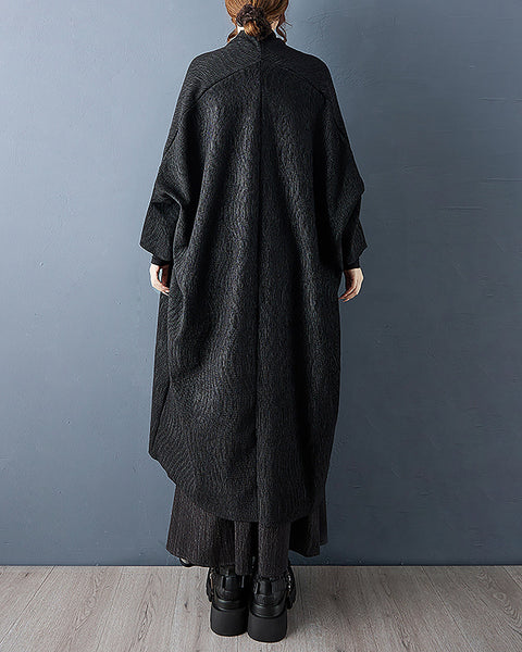 ellazhu Women's Coats Cardigan Chunky Solid Long Sleeve Side Pockets Plus Size Maxi Casual Fashion Vintage GZ688 Black