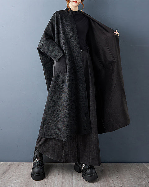 ellazhu Women's Coats Cardigan Chunky Solid Long Sleeve Side Pockets Plus Size Maxi Casual Fashion Vintage GZ688 Black