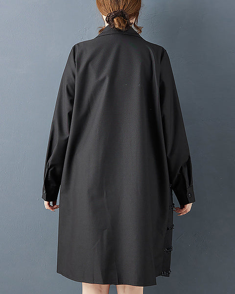 ellazhu Women's Dress Coat Lapel Long Sleeve Tie Waist Casual Maxi Plus Size Pocket Patchwork Irregular Hem GZ689 Black