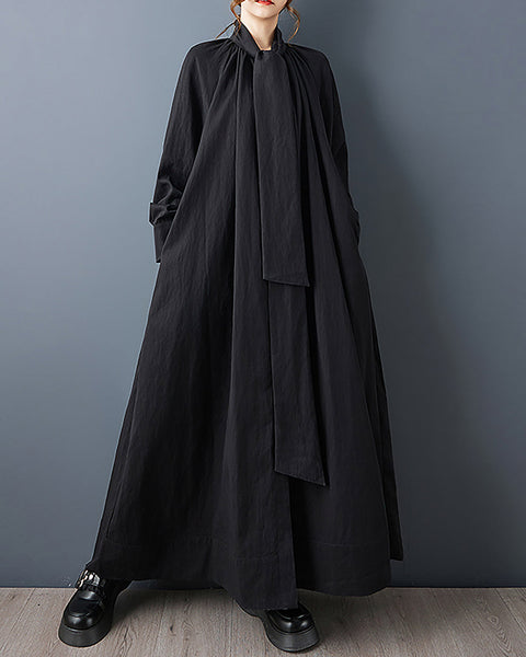 ellazhu Women's Dress Coat Mock Neck Long Sleeve Casual Fashion Button Down Maxi Hem Plus Size Solid Pocket GZ691 Black