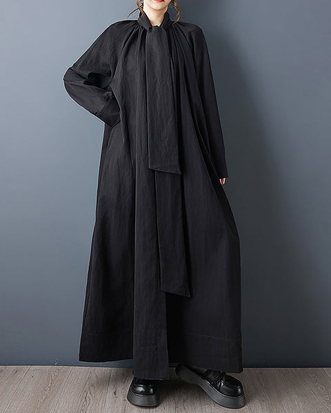 ellazhu Women's Dress Coat Mock Neck Long Sleeve Casual Fashion Button Down Maxi Hem Plus Size Solid Pocket GZ691 Black