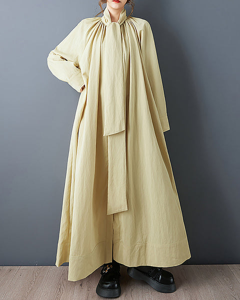 ellazhu Women's Dress Coat Mock Neck Long Sleeve Casual Fashion Button Down Maxi Hem Plus Size Solid Pocket GZ691 Black