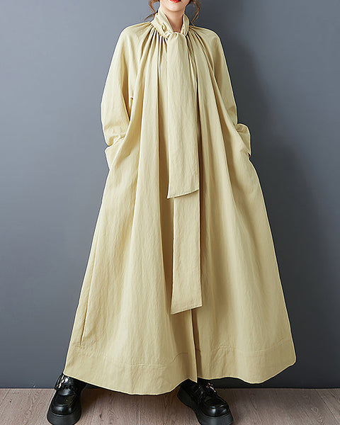 ellazhu Women's Dress Coat Mock Neck Long Sleeve Casual Fashion Button Down Maxi Hem Plus Size Solid Pocket GZ691 Black