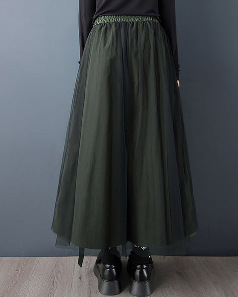 ellazhu Women's Pants Loose Wide Leg High Elastic Waist Patchwork Sweatpants Side Pockets GZ693 Black