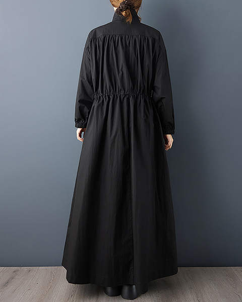 ellazhu Women's Coats Lapel Solid Long Sleeve Zip Up Plus Size Maxi Hem Side Pockets GZ696 Black