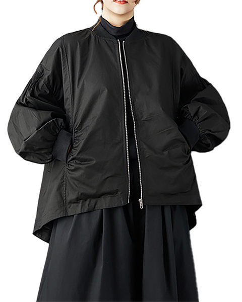 ellazhu Women's Coats Mock Neck Solid Long Sleeve Zip Up Plus Size High-low Hem Side Pockets GZ697 Black