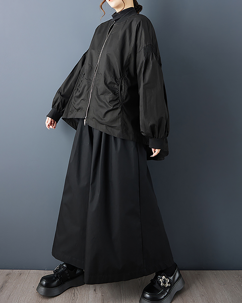 ellazhu Women's Coats Mock Neck Solid Long Sleeve Zip Up Plus Size High-low Hem Side Pockets GZ697 Black