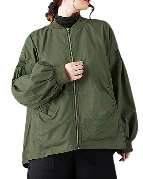 ellazhu Women's Coats Mock Neck Solid Long Sleeve Zip Up Plus Size High-low Hem Side Pockets GZ697 Black