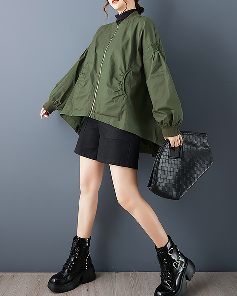 ellazhu Women's Coats Mock Neck Solid Long Sleeve Zip Up Plus Size High-low Hem Side Pockets GZ697 Black