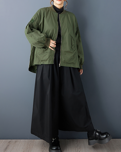 ellazhu Women's Coats Mock Neck Solid Long Sleeve Zip Up Plus Size High-low Hem Side Pockets GZ697 Black