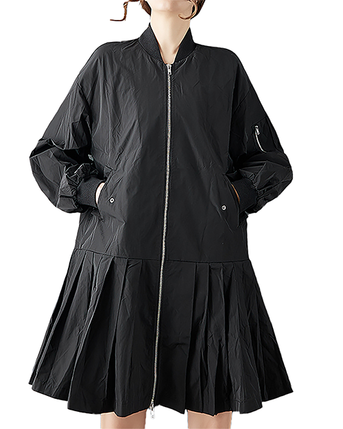 ellazhu Women's Coats Mock Neck Solid Vintage Long Sleeve Zip Up Plus Size Side Pockets GZ702 Black