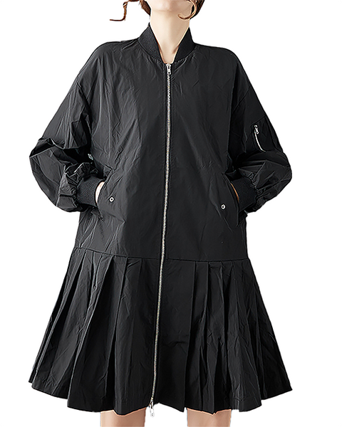 ellazhu Women's Coats Mock Neck Solid Vintage Long Sleeve Zip Up Plus Size Side Pockets GZ702 Black