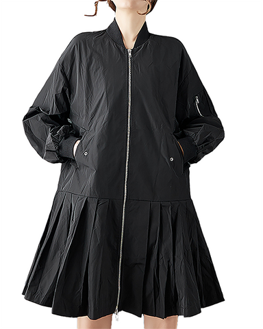 ellazhu Women's Coats Mock Neck Solid Vintage Long Sleeve Zip Up Plus Size Side Pockets GZ702 Black