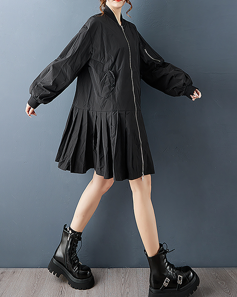 ellazhu Women's Coats Mock Neck Solid Vintage Long Sleeve Zip Up Plus Size Side Pockets GZ702 Black