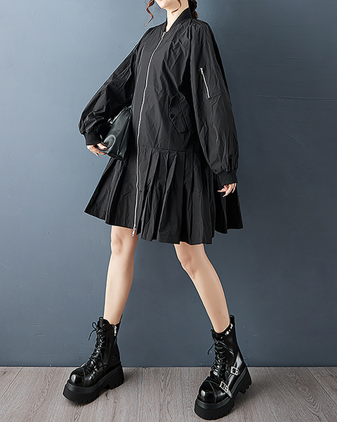 ellazhu Women's Coats Mock Neck Solid Vintage Long Sleeve Zip Up Plus Size Side Pockets GZ702 Black