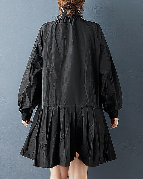 ellazhu Women's Coats Mock Neck Solid Vintage Long Sleeve Zip Up Plus Size Side Pockets GZ702 Black