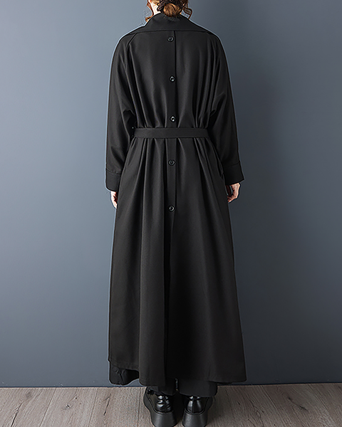 ellazhu Women's Coats Lapel Button Down Tie Waist Solid Long Sleeve Plus Size Side Pockets GZ705 Black