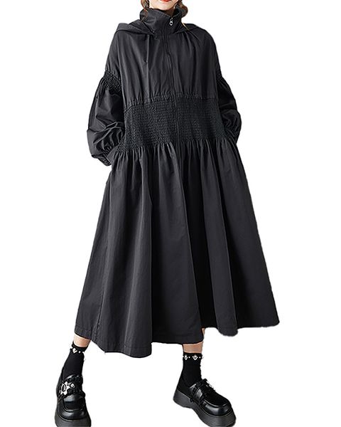 ellazhu Women's Coats Hooded Zip Up Solid Long Sleeve Plus Size Side Pockets Maxi Hem GZ706 Black