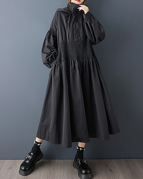 ellazhu Women's Coats Hooded Zip Up Solid Long Sleeve Plus Size Side Pockets Maxi Hem GZ706 Black