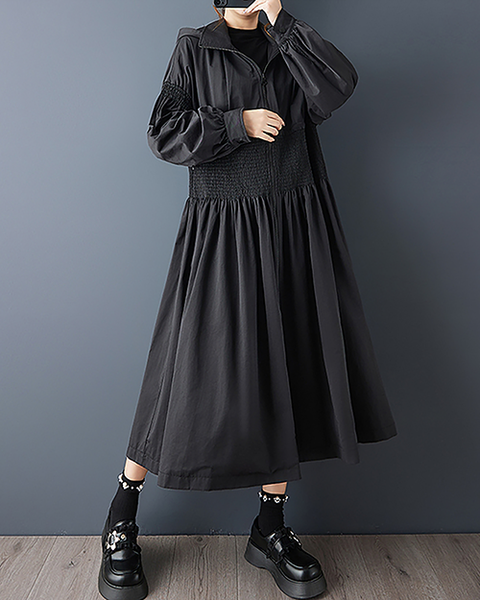 ellazhu Women's Coats Hooded Zip Up Solid Long Sleeve Plus Size Side Pockets Maxi Hem GZ706 Black