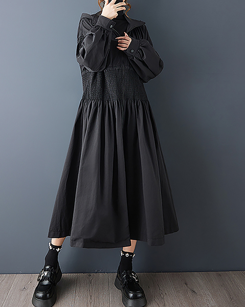 ellazhu Women's Coats Hooded Zip Up Solid Long Sleeve Plus Size Side Pockets Maxi Hem GZ706 Black