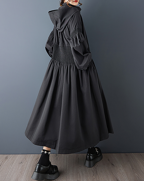 ellazhu Women's Coats Hooded Zip Up Solid Long Sleeve Plus Size Side Pockets Maxi Hem GZ706 Black