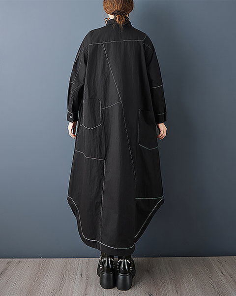 ellazhu Women's Dress Lapel Button Down Solid Long Sleeve Plus Size Side Pockets Irregular Hem GZ711 Black