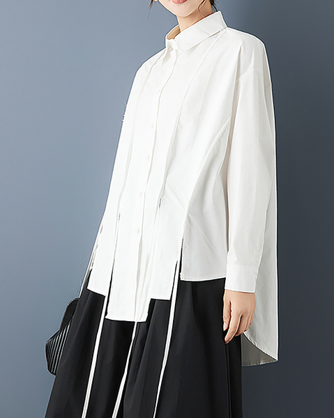 ellazhu Women's Shirt Lapel Button Down Long Sleeve Solid Irregular Hem Plus Size GZ713 Black