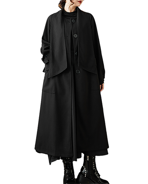 ellazhu Women's Coats Shawl Collar Button Down Solid Long Sleeve Side Pockets Maxi Hem GZ720 Black